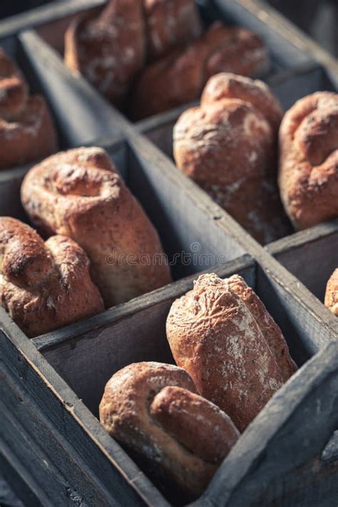 Brown Rolls for Healthy and Tasty Breakfast in Wooden Box Stock Photo ...