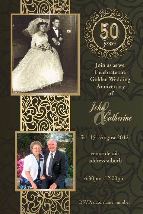 Golden Wedding Anniversary Invitations Templates