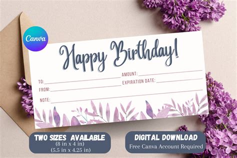 CANVA Birthday Gift Certificate Template, Printable Gift Coupon Floral ...