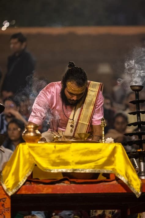 Holy Hindu Priest Performing Ganga Aarti at Dasaswamedh Ghat in Varanasi Editorial Photo - Image ...