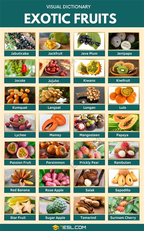 Exotic Fruits Names in English with Pictures • 7ESL