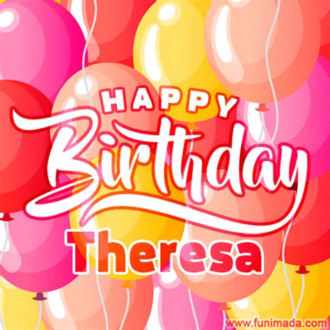 Happy Birthday Theresa - Colorful Animated Floating Balloons Birthday Card | Funimada.com