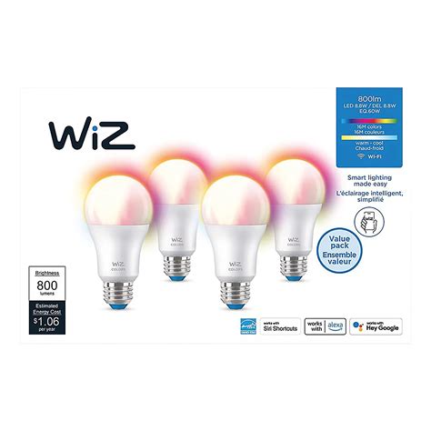 WiZ Full Color & Tunable A19 60W Equivalent LED Smart Bulb, 4 pk. - White | BJ's Wholesale Club