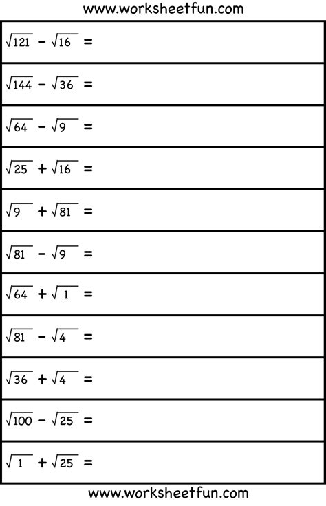 Square Roots Worksheets