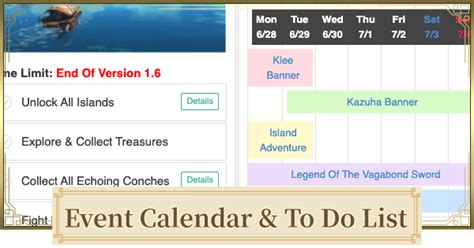 Genshin Impact | Event Calendar, Timeline & To Do List For Version 1.6 ...