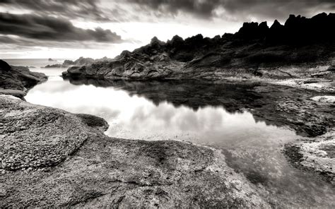 nature, Monochrome, Landscape, Water, Rock, Long Exposure, Clouds, Reflection Wallpapers HD ...