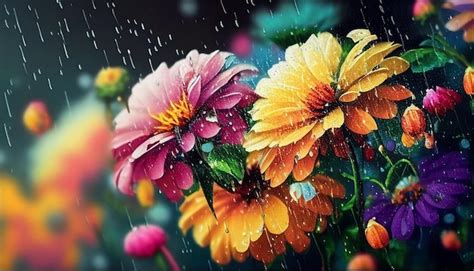 Premium AI Image | Flowers in the rain wallpaper