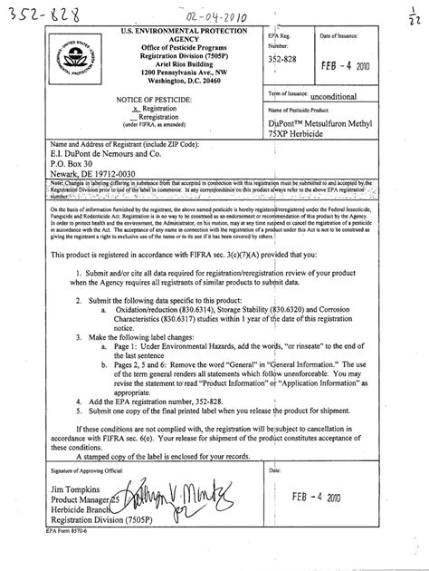 Fillable Online U.S. EPA, Pesticide Product Label, METSULFURON METHYL 75 XP HERBICIDE, 02/04 ...