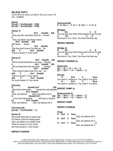 CeCe Winans - Believe For It - (Revised) Chord Chart | PDF | Song Structure | Songs