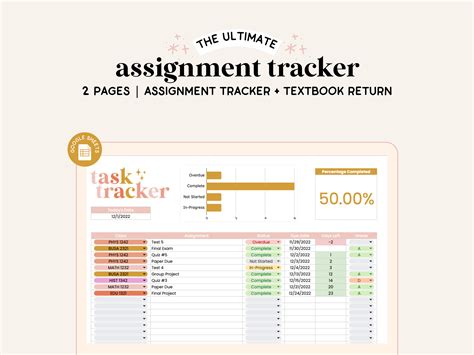 Assignment Tracker School Spreadsheet Google Sheets Book Tracker Task ...