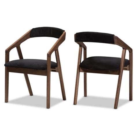 Set Of 2 Wendy Midcentury Velvet Dining Chairs With Walnut Finish: Baxton Studio : Target