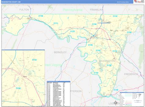 Washington County, MD Zip Code Wall Map Basic Style by MarketMAPS