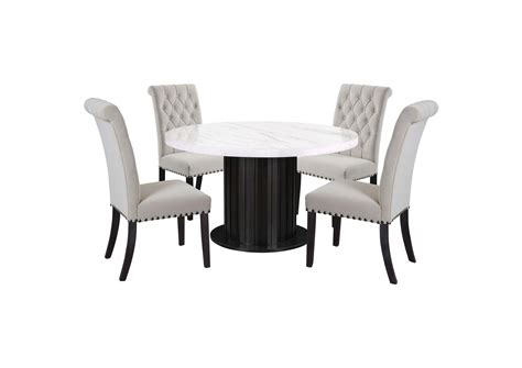 Sherry 5-piece Round Dining Set with Sand Velvet Chairs