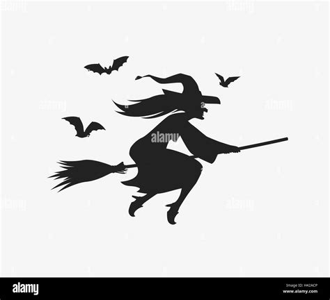 Silhouette witch flying on broomstick. Halloween vector Stock Vector ...