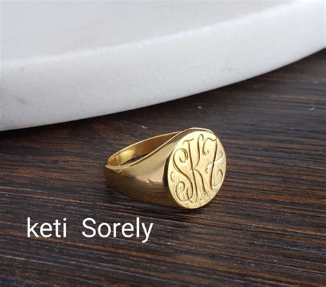 Engraved Signet Ring Unisex Initials Ring in Sterling Silver - Etsy