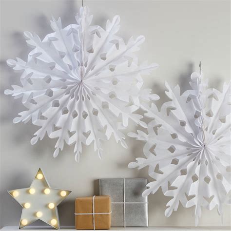 Two White Giant Hanging Christmas Snowflake Decorations By Ginger Ray