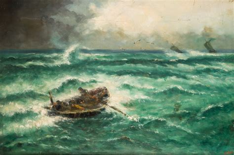 Carl Calusd | Rowing boat on stormy sea | MutualArt