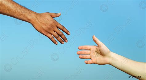 Black hand man helping white person - Different skin color hands - stock photo 1928188 | Crushpixel