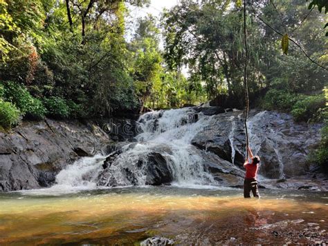 7th September 2021, Chittoor District of Andhra Pradesh State, India. Tourist at Kaigal Falls or ...