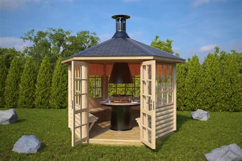 Hexagonal BBQ hut Seattle S 6m² / 3 x 3m / 55mm - Hansa24 Group