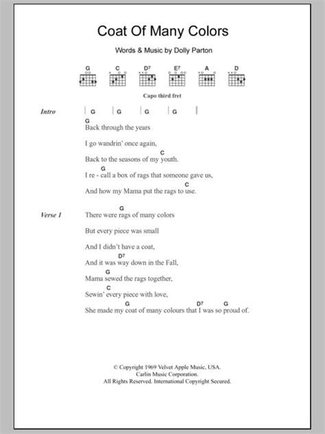 Coat Of Many Colors by Dolly Parton - Guitar Chords/Lyrics - Guitar ...