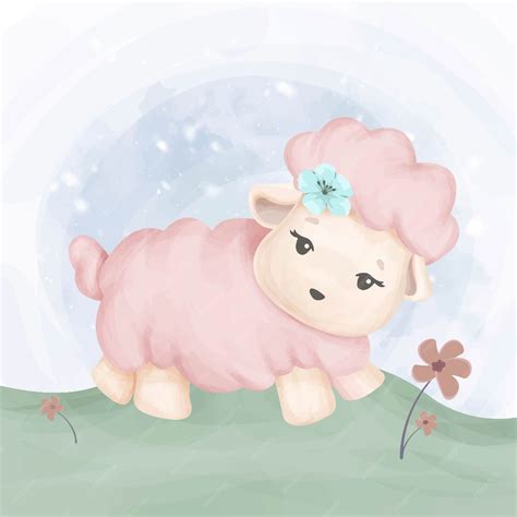 Premium Vector | Little animal baby curious sheep