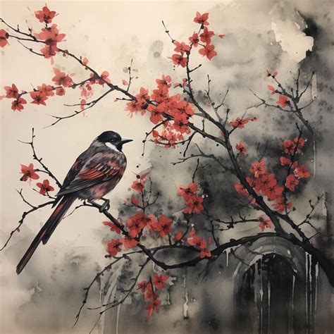 Premium AI Image | Traditional Japanese Ink Wash Animal Painting