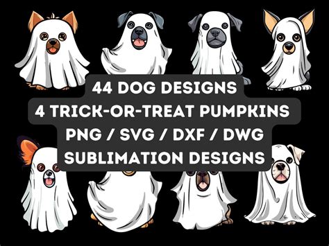 Halloween Cute Ghosts Dogs SVG & PNG Bundle Funny Ghost Dog Clipart ...