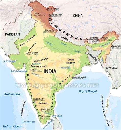 India Physical Map | India map, Physical map, Himalayas map