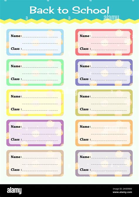 School Book Labels Template. Name and Class Set Stickers Stock Vector Image & Art - Alamy