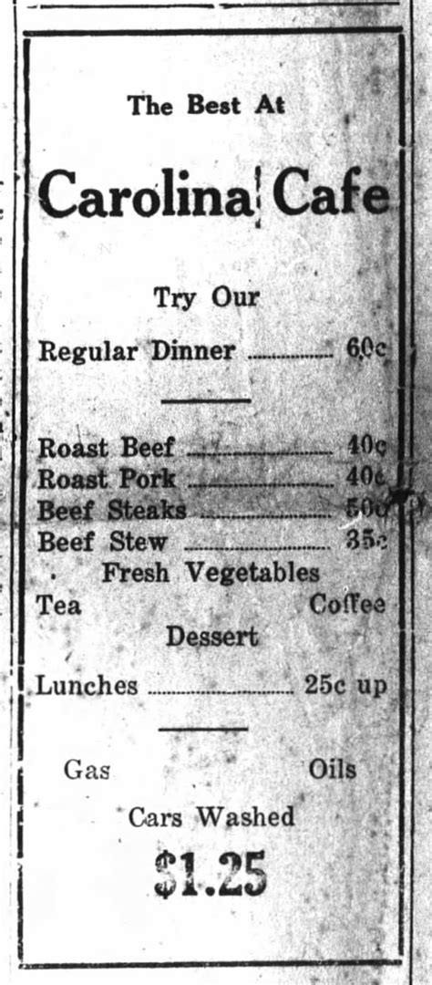 1929 Carolina Cafe Menu Prices - Newspapers.com