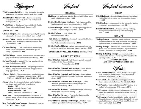 Winthrop Arms Hotel & Restaurant menu in Winthrop, Massachusetts, USA