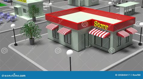 Cartoon Store Downtown Concept. Closed Shop Background. 3d Illustration Stock Illustration ...