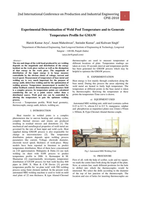 (PDF) Experimental Determination of Weld Pool Temperature and to Generate Temperature Profile ...