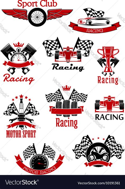 Motorsports racing and rally icons Royalty Free Vector Image