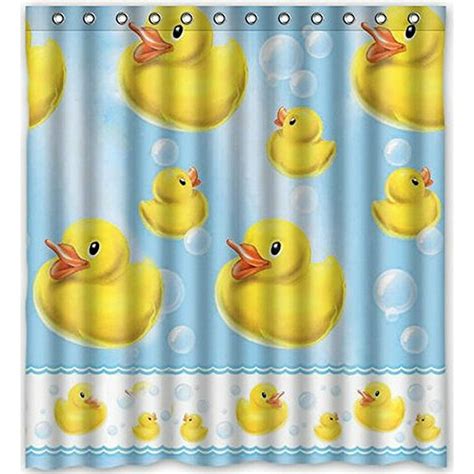 HelloDecor Yellow Rubber Duck Image For Shower Curtain Polyester Fabric Bathroom Decorative ...