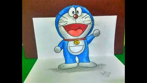 3D Drawing of Doraemon | How to draw 3D Doraemon on Folded Paper | Very easy ! - YouTube