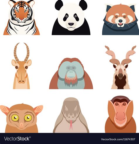 Flat set of asian animals Royalty Free Vector Image