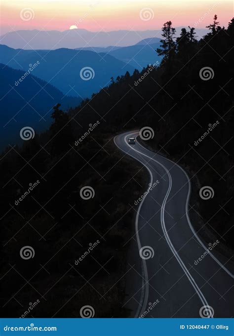 Mountain road at sunset stock image. Image of ridge, forest - 12040447