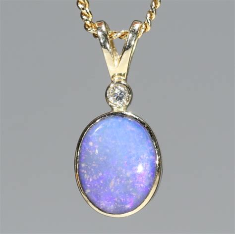 Natural Australian Blue Opal Pendant and Diamond -18k Gold