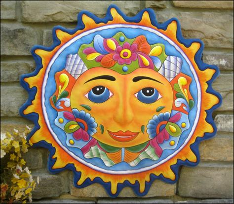 Celestial Sun and Moon Designs in Hand Painted Metal - Metal wall art, Metal wall decor - Garden ...