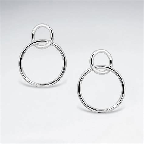 Sterling Silver Double Linked Hoop Stud Earrings-Wholesale Silver Jewelry