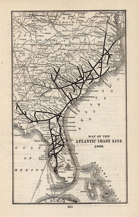 1903 Antique ATLANTIC COAST Line RAILROAD Map Vintage Railway Map 207 ...