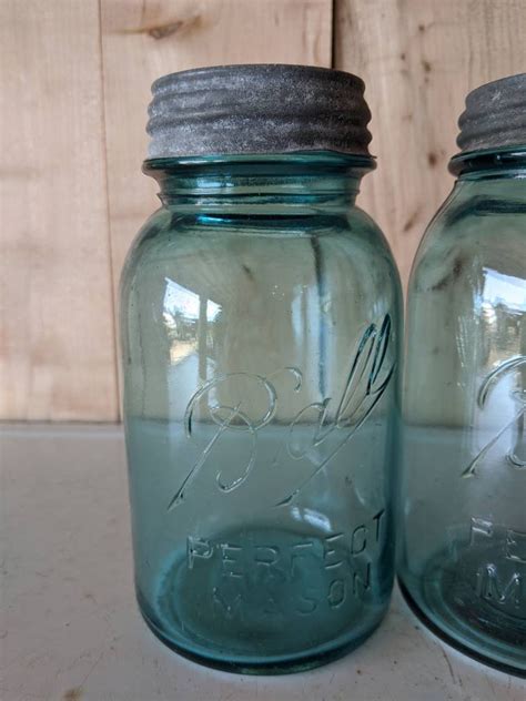 Antique Mason Jars Vintage Blue Ball Jars with Zinc Lids | Etsy