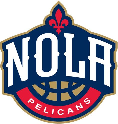 New Orleans Pelicans Alternate Logo (2014) - NOLA in white above a basketball and below a fleur ...