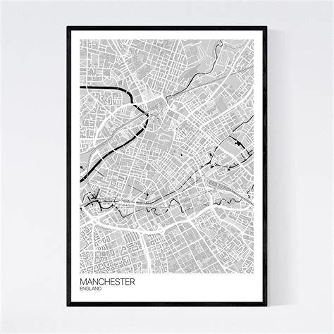 Manchester City Centre Map Art Print - Free International Shipping ...