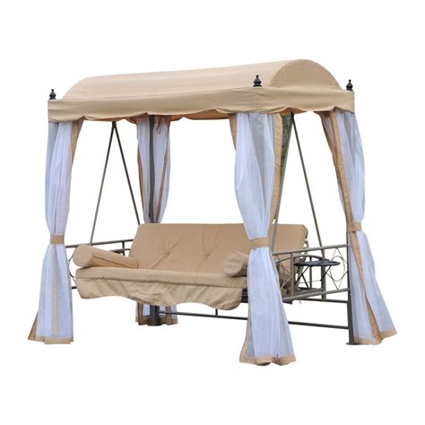 Convenience Boutique / Outdoor Convertible Covered Patio Swing Bed with Mesh Side Walls - Beige