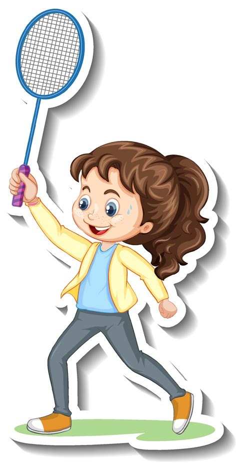 Cartoon character sticker with a girl playing badminton 3244392 Vector ...