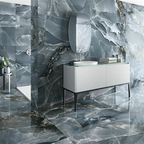 Onyx Marble Effect Blue Polished Porcelain Wall and Floor Tile