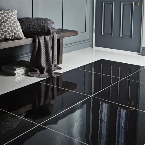 Livourne Black Polished Floor Tile, Pack of 3, (L)600mm (W)600mm ...